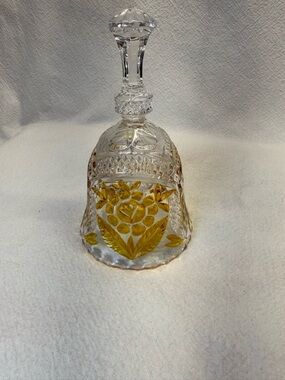 VTG West German lead crystal bell hand-cut diamond pattern yellow flash panel